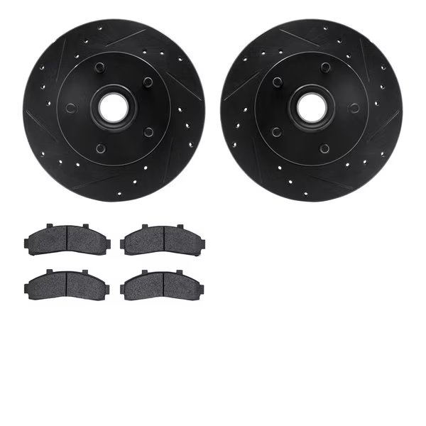 8202-99117, Rotors-Drilled and Slotted-Black with Heavy Duty Brake Pads, SilverGeospec Coated, , Dynamic Friction Co, Mfr#: 8202-99117